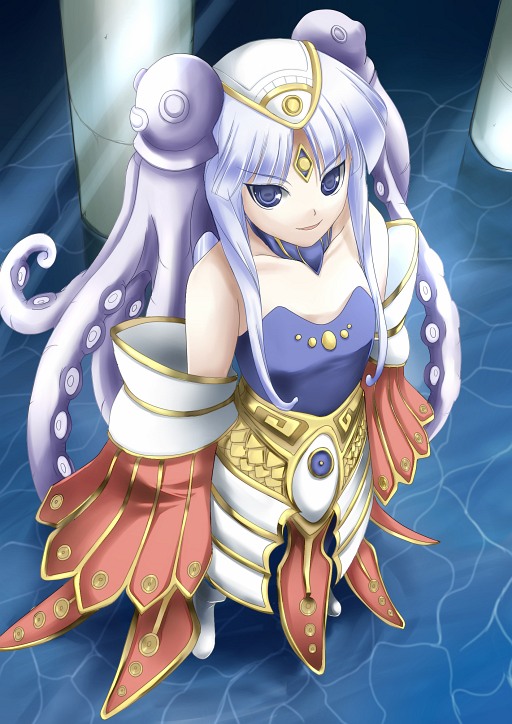 ashita yaru, endaness, culdcept, blue eyes, long hair, solo, tentacles, white hair