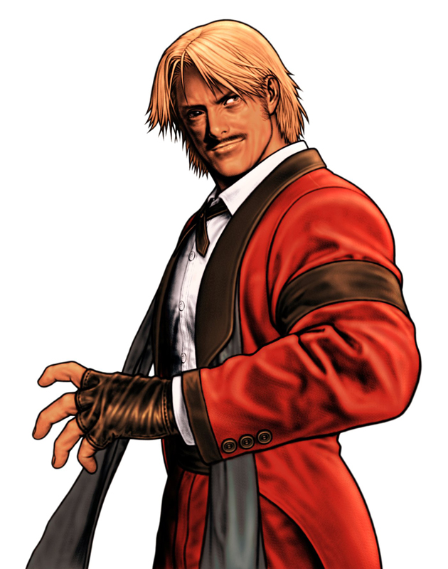 mori toshiaki, rugal bernstein, capcom vs. snk, capcom vs. snk 2, snk, the king of fighters, official art, 1boy, blonde hair, fingerless gloves, gloves, male focus, manly, one-eyed, solo