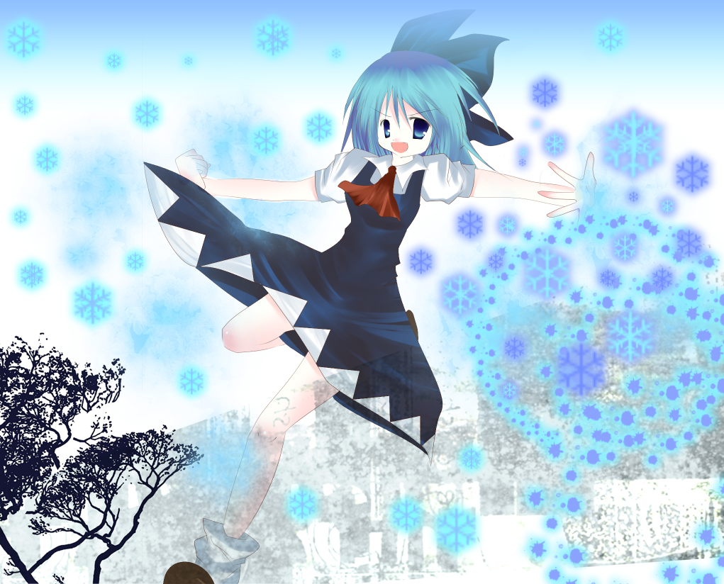 cirno, embodiment of scarlet devil, touhou, bad id, bad pixiv id, 1girl, bad anatomy, blue hair, bow, female focus, poorly drawn, ribbon, short hair, solo, wings