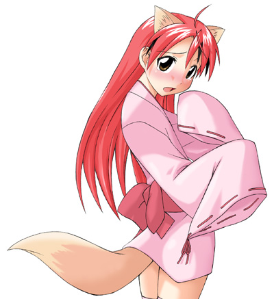 mikagami sou, kitsunegi, negi springfield, mahou sensei negima!, lowres, 00s, 1boy, animal ears, blush, crossdressing, crossdressing (mtf), fox ears, male focus, solo, tail, trap
