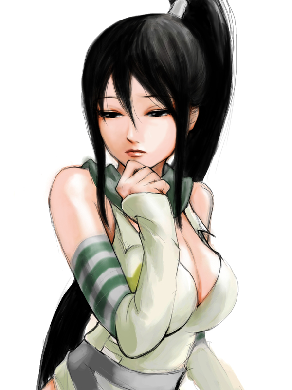 ami (kawasemidori), sonik, nakatsukasa tsubaki, soul eater, bad id, bad pixiv id, 00s, 1girl, black hair, breasts, cleavage, detached sleeves, female focus, large breasts, long hair, ponytail, solo