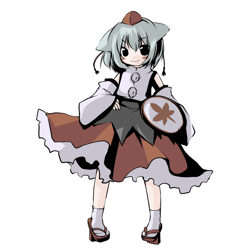 futami yayoi, inubashiri momiji, touhou, 1girl, female focus, geta, long skirt, skirt, solo, tengu-geta, wolf ears