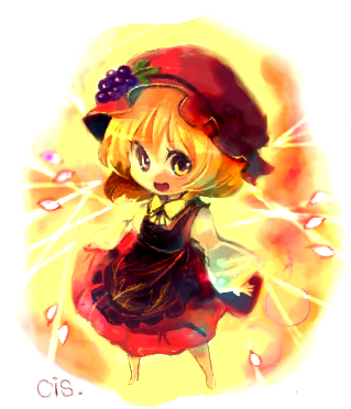 cis (carcharias), aki minoriko, touhou, lowres, 1girl, chibi, female focus, solo