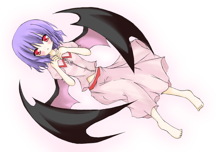gorujitai, remilia scarlet, touhou, 1girl, barefoot, blush, female focus, solo, wings