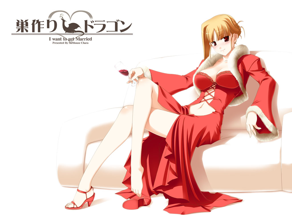 1girl, barefoot, blonde hair, blush, cup, dress, drinking glass, female focus, glass, high heels, navel, open shoes, red eyes, shoeplay, shoes, single shoe, sitting, solo, wine glass