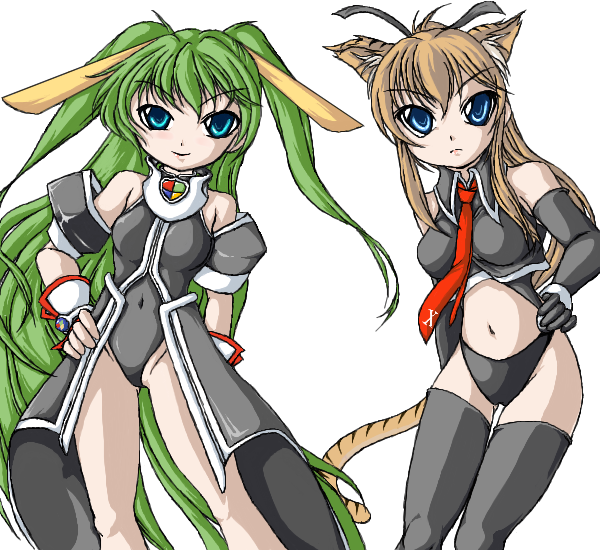 chiivistan, osx, vista-tan, os-tan, animal ears, elbow gloves, gloves, long hair, navel, necktie, thighhighs, tiger, very long hair