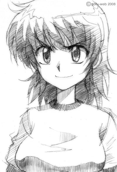 gofu, akashi kaoru, zettai karen children, traditional media, 00s, greyscale, monochrome, sketch, solo
