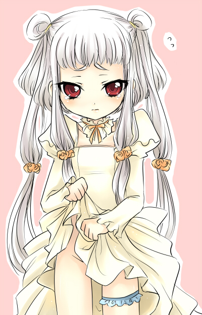 mizunomoto, tianzi, code geass, silver hair, 00s, bride, clothes lift, dress, dress lift, long hair, no panties, red eyes, ribbon, solo, tears, twintails, wedding dress