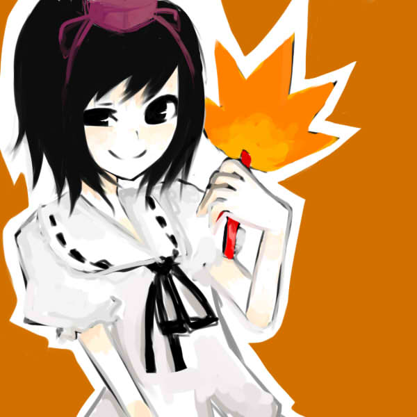 shinku (insaniti), shameimaru aya, touhou, 1girl, female focus, hat, pale skin, simple background, smile, solo, upper body