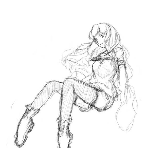 sheryl nome, macross, macross frontier, 00s, greyscale, legs, long hair, monochrome, sketch, solo, thighhighs