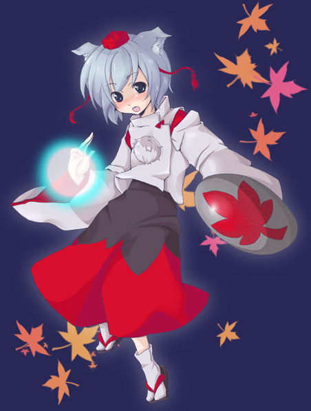 momoko (artist), momoko (kashitsuki), inubashiri momiji, touhou, 1girl, female focus, geta, long skirt, skirt, solo, wolf ears