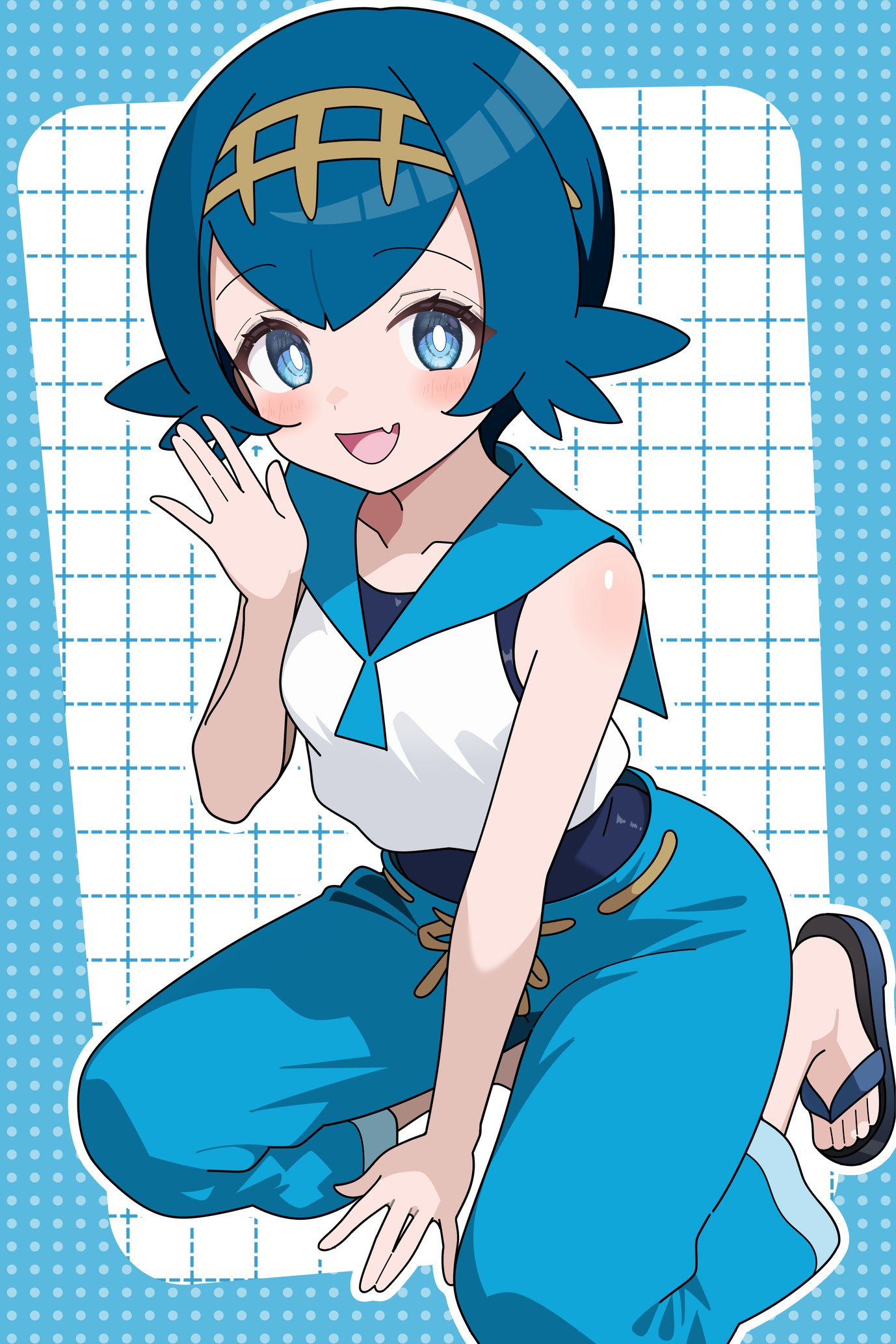 odorukaminoke, lana (pokemon), nintendo, pokemon, pokemon sm, highres, 1girl, blue eyes, blue hair, short hair, solo