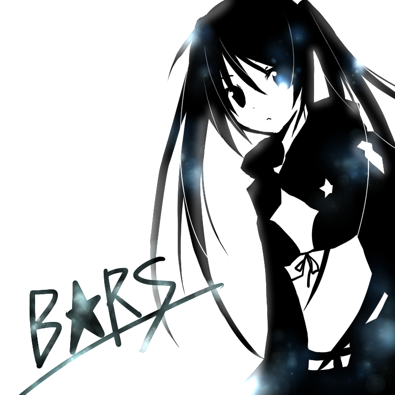 ko enoki, black rock shooter (character), hatsune miku, black rock shooter, vocaloid, bad id, bad pixiv id, 10s, 1girl, black hair, female focus, midriff, monochrome, solo, twintails
