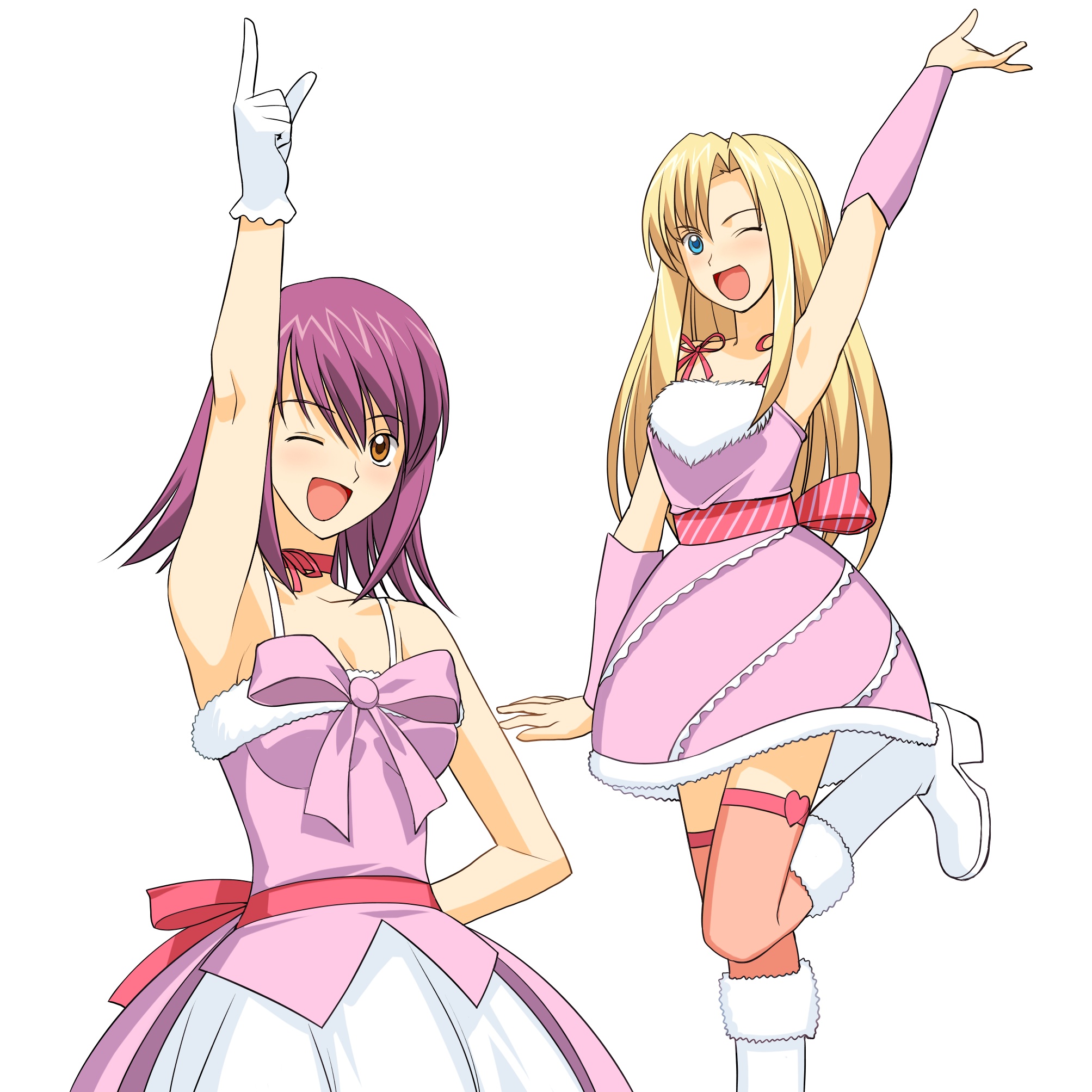 a1 (initial-g), layla hamilton, naegino sora, idolmaster, idolmaster (classic), idolmaster 1, kaleido star, highres, cosplay, cute & girly (idolmaster), parody, thighhighs