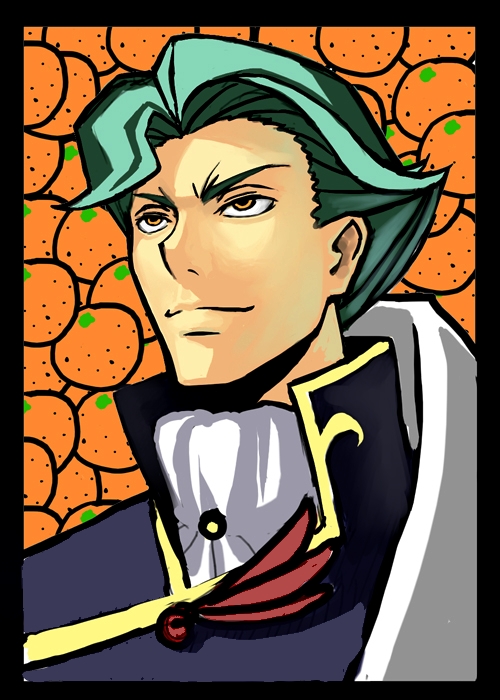 k+, jeremiah gottwald, code geass, 00s, 1boy, food, fruit, male focus, orange (fruit), solo, yellow eyes