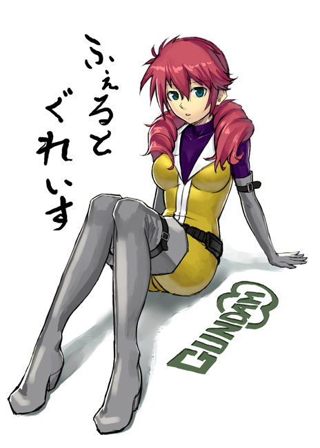 k+, feldt grace, gundam, gundam 00, 00s, 1girl, blue eyes, female focus, red hair, solo, thighhighs