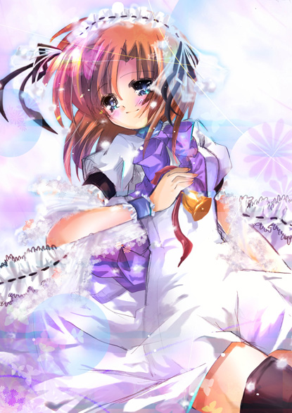 aquamarine, ryuuguu rena, higurashi no naku koro ni, 00s, bell, blue eyes, short hair, solo, thighhighs