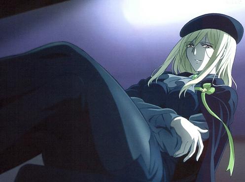 sakai kyuuta, takano miyo, higurashi no naku koro ni, lowres, 00s, 1girl, beret, black pantyhose, blonde hair, brown eyes, crossed legs, female focus, hat, pantyhose, sitting, solo