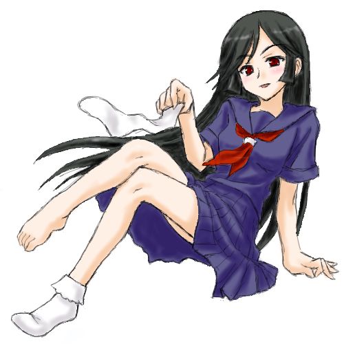 hattori kanai, kamura reiri, kaibutsu oujo, lowres, 00s, black hair, oekaki, school uniform, serafuku, socks, vampire