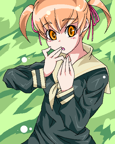 fukuzawa yumi, maria-sama ga miteru, lowres, 00s, brown hair, oekaki, school uniform, serafuku, twintails
