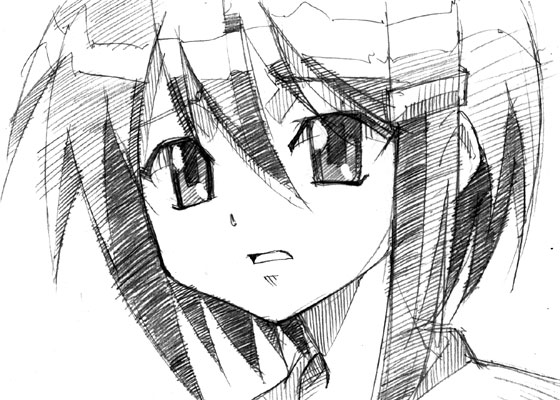 gofu, zenigata mawari, seto no hanayome, traditional media, 00s, greyscale, monochrome, sketch, solo