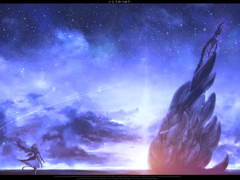 chitose rin, rel, original, bad id, bad pixiv id, panorama, 1girl, cloud, female focus, landscape, letterboxed, scenery, skeleton, sky, solo, space, star (sky), star (symbol), starry sky