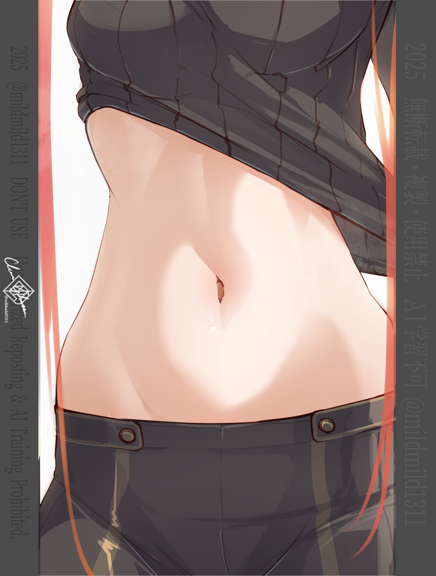 clear glass (mildmild1311), severa (fire emblem), fire emblem, fire emblem awakening, nintendo, commentary request, highres, 1girl, black pants, black shirt, breasts, clothes lift, long hair, medium breasts, navel, pants, red hair, shirt, simple background, solo, stomach