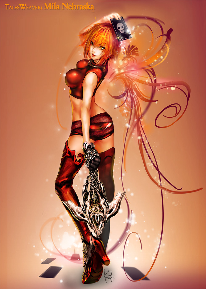 kid (artist), original, chains, boots, breasts, chain, gloves, red hair, short, short hair, shorts, thigh boots, thighhighs