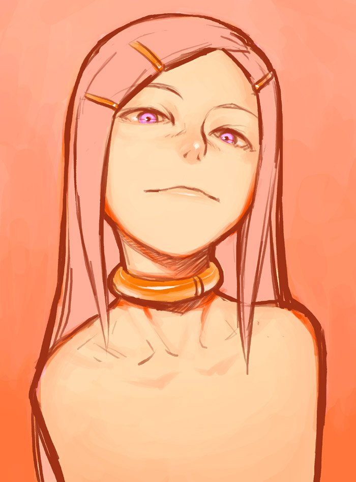 hijiri rei, anemone (eureka seven), eureka seven, eureka seven (series), 00s, 1girl, female focus, long hair, looking at viewer, nude, oekaki, pink hair, purple eyes, solo