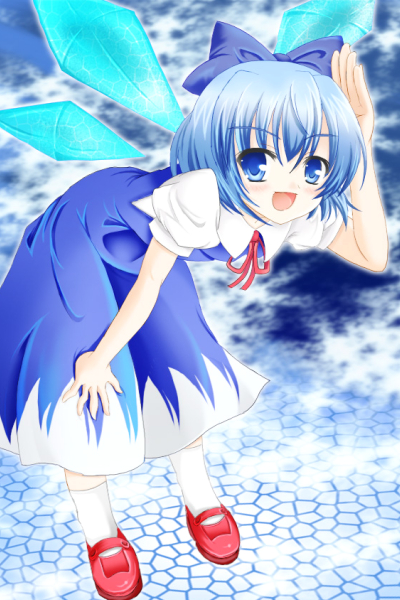sakurabana itsuki, cirno, embodiment of scarlet devil, touhou, 1girl, dress, female focus, ribbon, solo, wings