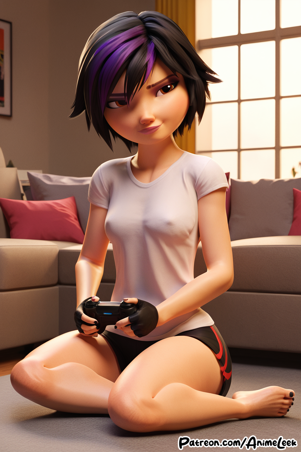gogo tomago, big hero 6, pixar, ai-assisted, 1girl, anime leek