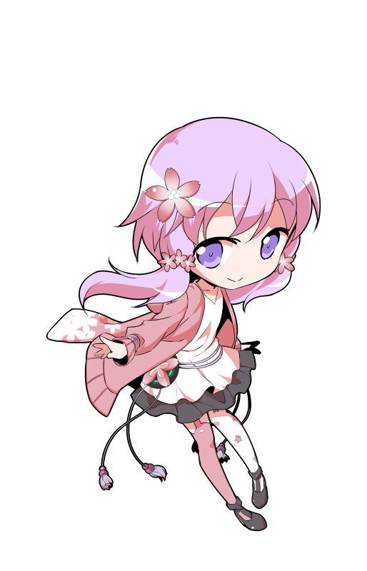 dairi, yuzuki yukari, yuzuki yukari (onn), yuzuki yukari (vocaloid4), vocaloid, voiceroid, commentary request, large variant set, variant set, 1girl, asymmetrical legwear, black shoes, black skirt, chibi, chibi only, collarbone, dress, flower, full body, hair between eyes, hair flower, hair ornament, hair ribbon, long sleeves, mismatched legwear, pantyhose, purple hair, ribbon, shoes, short hair with long locks, sidelocks, skirt, solo, tachi-e, transparent background, tress ribbon, white dress