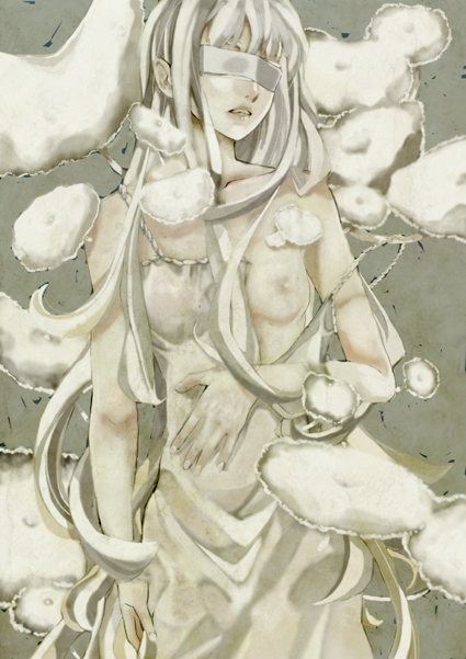 nadashima gy, original, silver hair, visor, bad id, bad pixiv id, bare shoulders, flat chest, solo, wardrobe malfunction