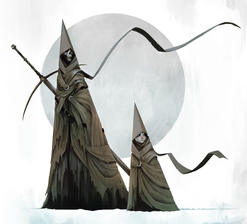 original, 2others, alexandre chaudret, floating scarf, moon, multiple others, robe, scarf, short hair, skeleton, sword, sword on back, torn clothes, torn robe, triangle, weapon, weapon on back