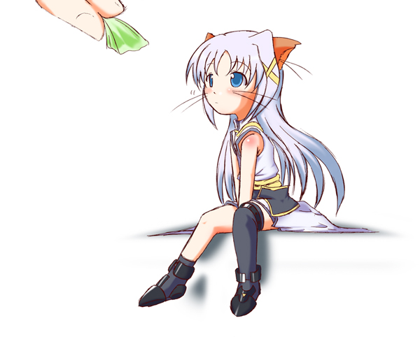 sch, reinforce zwei, lyrical nanoha, mahou shoujo lyrical nanoha, mahou shoujo lyrical nanoha strikers, 00s, 1girl, animal ears, asymmetrical clothes, asymmetrical legwear, blush, cat ears, female focus, hair ornament, magical girl, mini person, minigirl, single thighhigh, solo, thighhighs, uneven legwear, waist cape, whiskers, x hair ornament