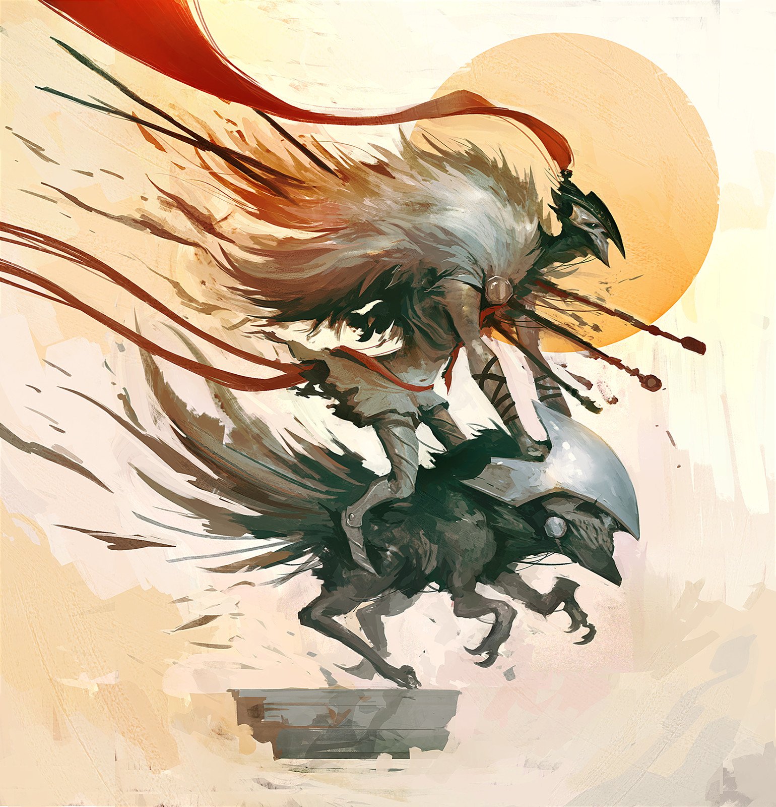 original, highres, 1other, alexandre chaudret, cape, full body, fur cape, helmet, impaled, moon, plume, riding, skeleton