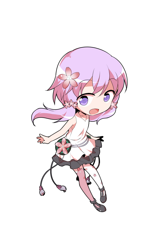 dairi, yuzuki yukari, yuzuki yukari (onn), yuzuki yukari (vocaloid4), vocaloid, voiceroid, commentary request, large variant set, variant set, 1girl, asymmetrical legwear, black shoes, black skirt, chibi, chibi only, collarbone, dress, flower, full body, hair between eyes, hair flower, hair ornament, hair ribbon, long sleeves, mismatched legwear, pantyhose, purple hair, ribbon, shoes, short hair with long locks, sidelocks, skirt, solo, tachi-e, transparent background, tress ribbon, white dress