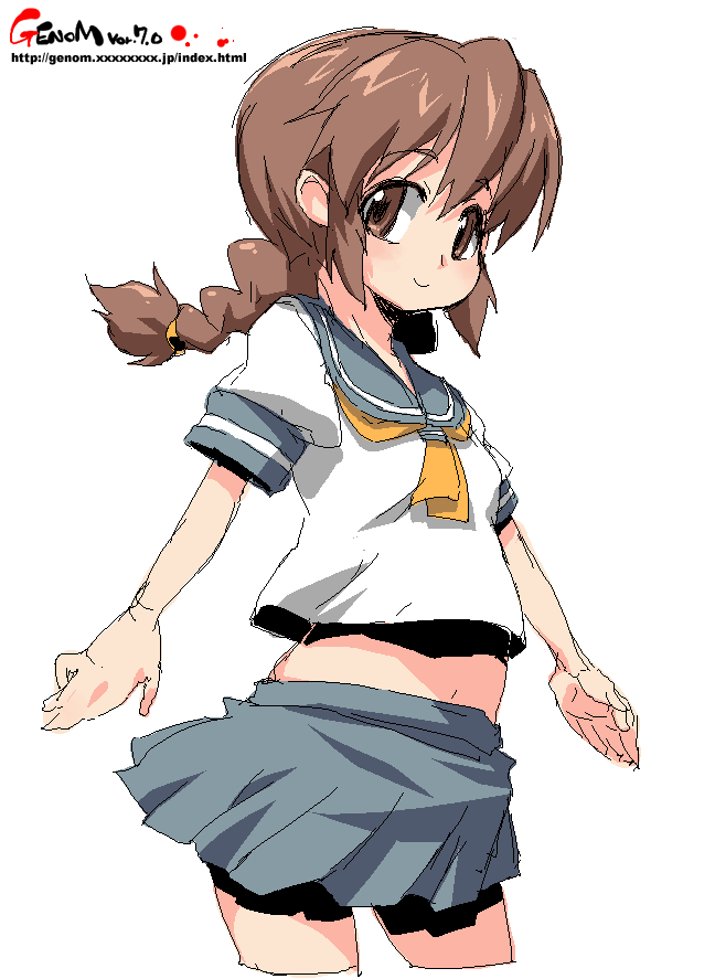onija tarou, original, braid, brown eyes, brown hair, oekaki, school uniform, serafuku, solo