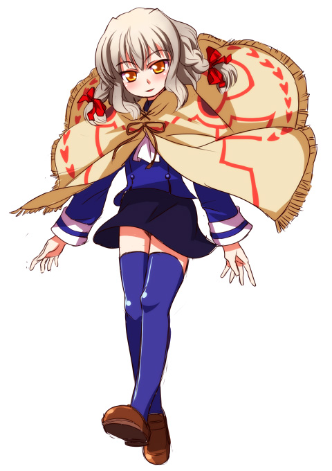 yn1982, bell zephyr, night wizard, 00s, blush, brown hair, solo, thighhighs, yellow eyes