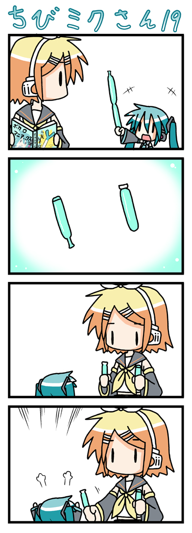 minami (colorful palette), chibi miku, hatsune miku, kagamine rin, vocaloid, long image, tall image, 4koma, chibi, comic, silent comic, tupet, | |