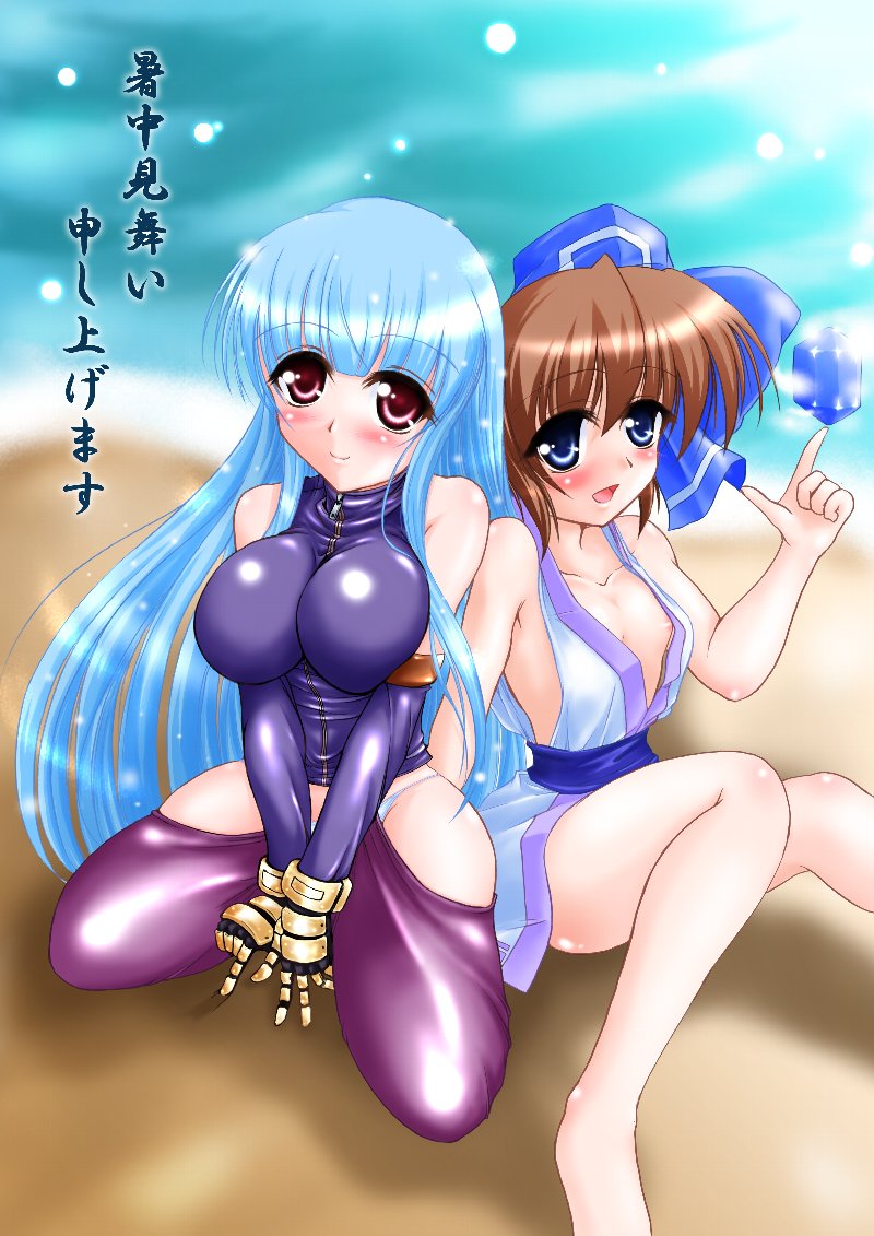 c.r., kula diamond, rimururu, samurai spirits, snk, the king of fighters, 2girls, breasts, breasts squeezed together, ice, large breasts, multiple girls, nipple slip, nipples