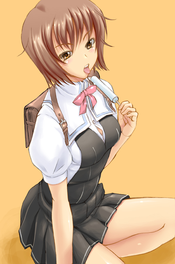 shiruko (inosin), tagme, 1girl, female focus, food, popsicle, school uniform, serafuku, solo