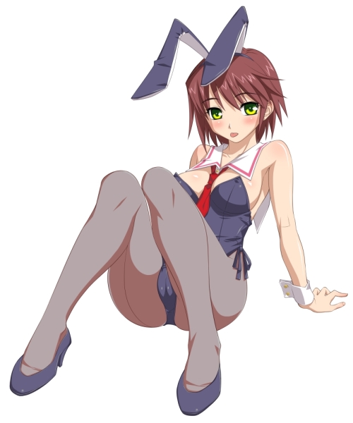 asakura sakura, original, 1girl, animal ears, breasts, brown hair, fake animal ears, female focus, large breasts, leotard, necktie, pantyhose, playboy bunny, rabbit ears, short hair, solo
