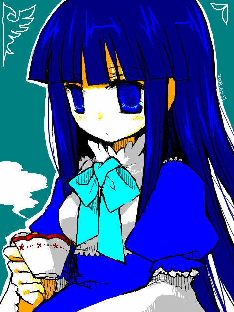 suzushiro kurumi, frederica bernkastel, umineko no naku koro ni, 00s, blue eyes, blue hair, solo, tea