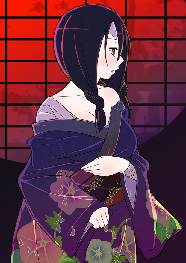 e20, kobushi abiru, sayonara zetsubou sensei, 00s, bandages, bare shoulders, braid, japanese clothes, solo, twin braids