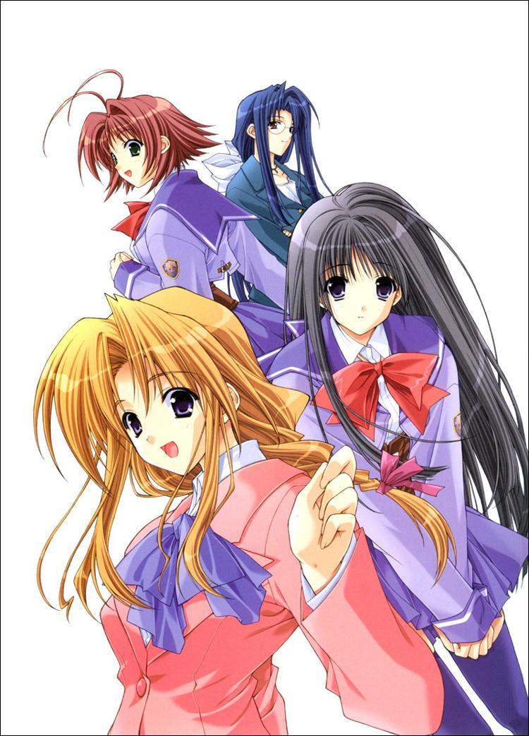 suzuhira hiro, hazuki ayane, hazuki chika, muroi yuuki, yamagishi megumi, aikagi, antenna hair, blue thighhighs, braid, everyone, glasses, school uniform, serafuku, single braid, thighhighs