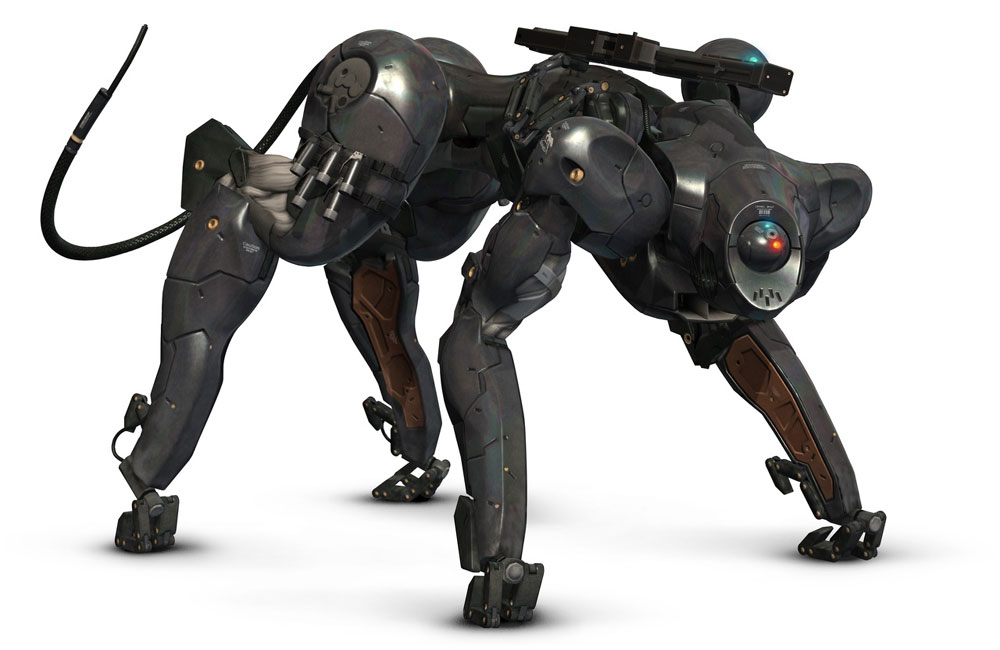 crying wolf, metal gear (series), metal gear solid 4: guns of the patriots, anti-materiel rifle, cannon, glowing, glowing eye, gun, machinery, magnetic weapon, mechabare, no humans, one-eyed, power suit, railgun, red eyes, rifle, sniper rifle, weapon