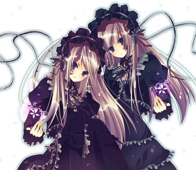 hiiroen, hortense (sound horizon), violette (sound horizon), roman (sound horizon), sound horizon, bad id, bad pixiv id, 2girls, blonde hair, blue eyes, gothic lolita, lolita fashion, long hair, multiple girls, purple eyes