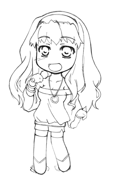 sheryl nome, macross, macross frontier, 00s, chibi, greyscale, long hair, microphone, monochrome, solo, thighhighs