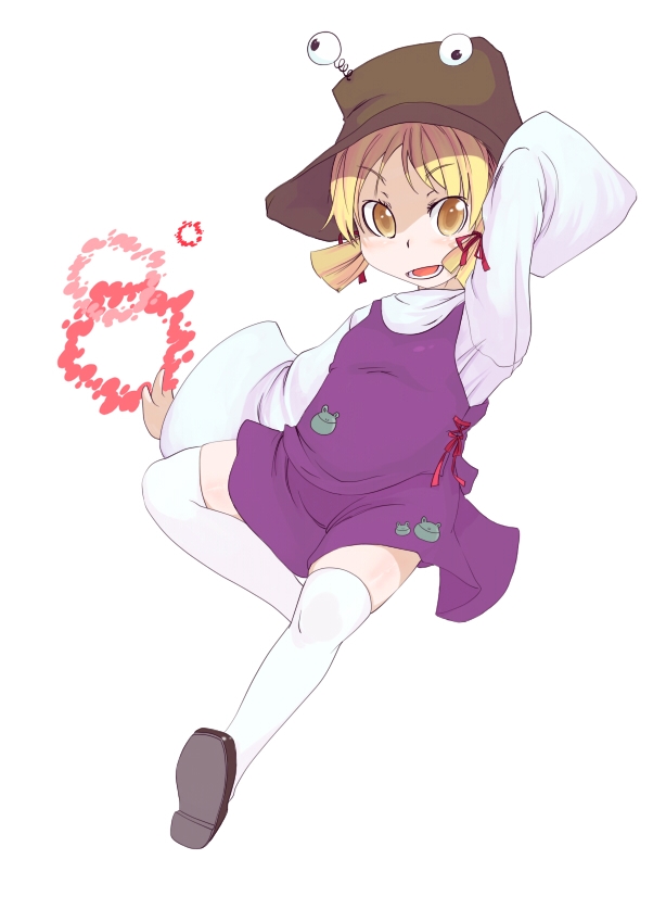 sacha, moriya suwako, touhou, 1girl, female focus, full body, hat, solo, thighhighs